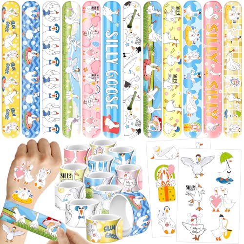 Silly Goose Party Favors Bundle - 72 Tattoos & 24 Slap Bracelets