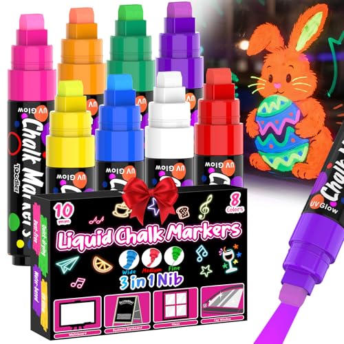 UV Neon Chalk Markers Glow in Dark, 8 Pack Liquid Chalk Pens