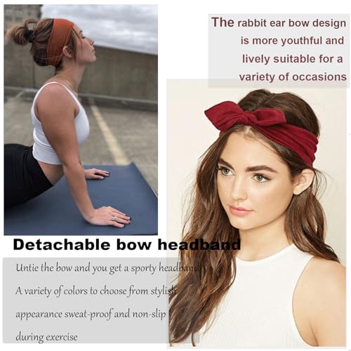 6 Pack Bow Headbands for Women - Stretchy Sport Yoga Headwraps