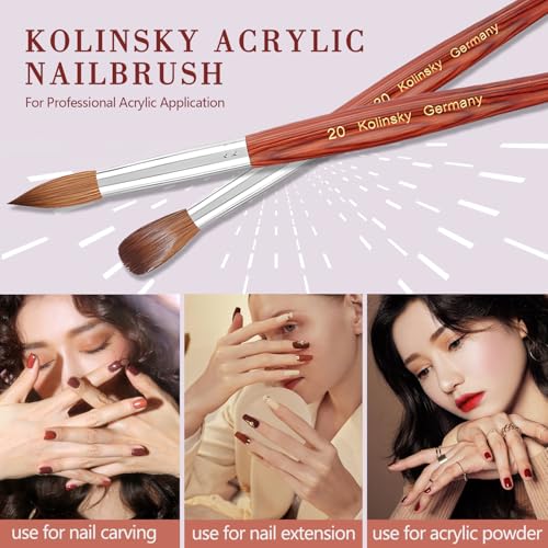 Kolinsky Acrylic Nail Brush Size #18, Pure Kolinsky Nail Art Brushes for Nails Art Extension & Acrylic Powder Application, Red Wood Hand Nail Brush Salon-Grade Manicures Home