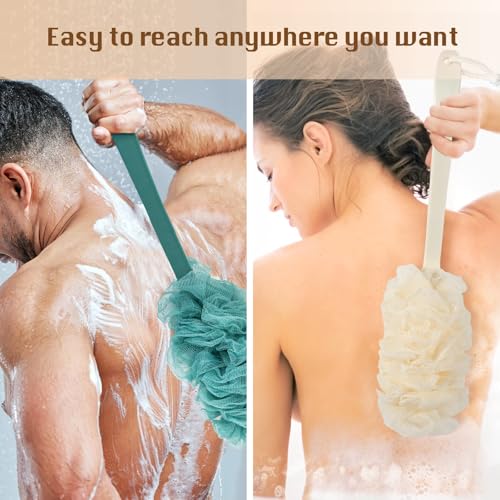 2-Pack Back Scrubber with Long Handle - Loofah Exfoliating Brush