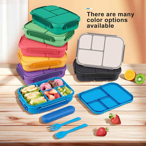 Amathley Lunch Box Kids,Bento Box Adult,Leakproof Lunch Containers for Adults/Kids/Toddler,1200ML-4 Compartments bento Lunch box with Utensil,Microwave & Dishwasher & Freezer Safe (Blue)