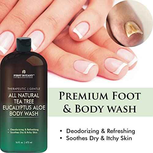 First Botany, ALL Natural Body Wash - Fights Body Odor, Athlete's Foot, Jock Itch, Nail Issues, Dandruff, Acne, Eczema, Shower Gel for Women & Men, Skin Cleanser -16 fl oz (Tea Tree Eucalyptus)