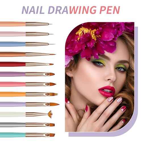 Artdone Nail Dotting Tools Double-ended Nail Art Brushes Kit Nail Art Gel Polish Liner Brushes Design Pen For Nail Drawing And Nail Paint Brushes Small Detail Brushes