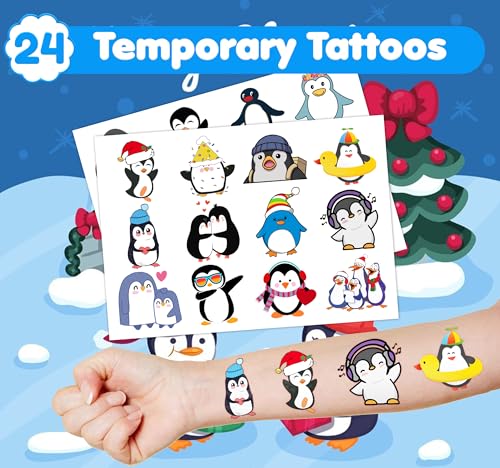 Penguin Party Favors Set - 24 Tattoos & 12 Stamps