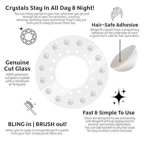 blinger¢ç Shimmer Crystal Refill Pack ? as seen on Shark Tank | 5 Discs ? 75 Precision-Cut Glass Crystals | Hair-Safe Accessories | Styling Tool not Included | Pure White Pearls 5 mm