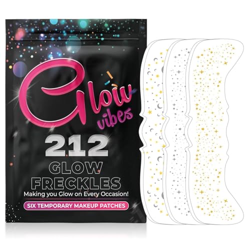 GlowVibes212 Glitter Freckles Face Tattoo - Glow in the Dark Freckles for Parties - Waterproof Face Glitter Freckles - Temporary Freckles - Cute Glow Party Makeup Accessories - 6 count