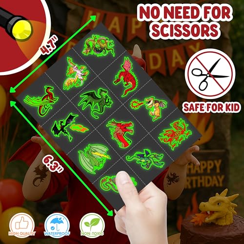 Dragon Glow in the Dark Temporary Tattoos, 96 Pcs