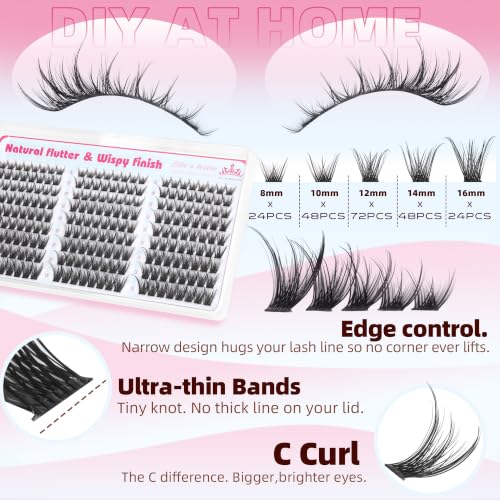 Wispy Lash Clusters 8-16mm C Curl Extensions 216Pcs DIY