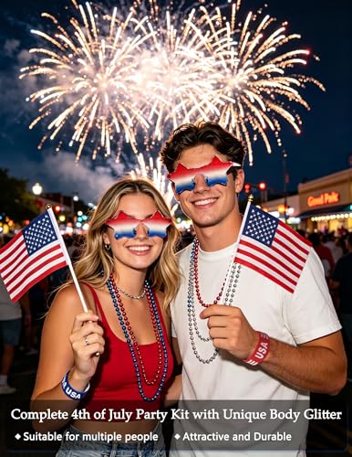 4th of July Patriotic Accessories Set - Glitter Gel, Necklaces & Bracelets