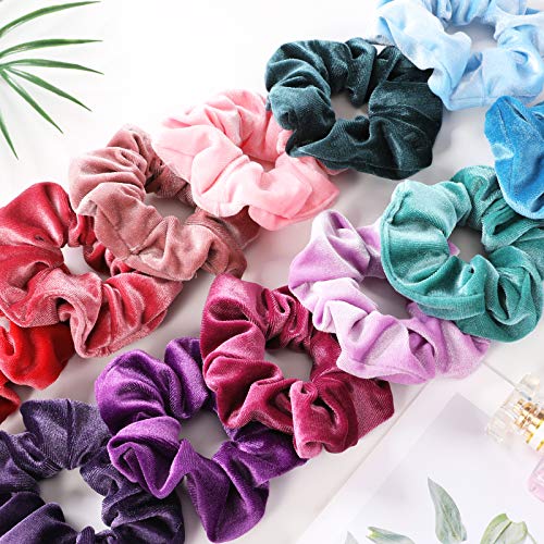 IVARYSS Velvet Scrunchies 12-Pack Dark Colors Hair Ties