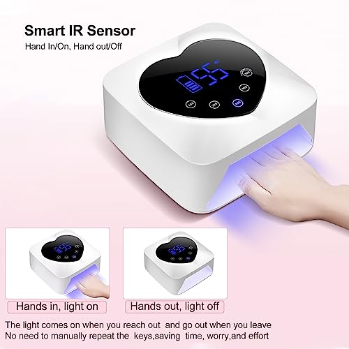 UV LED Nail Lamp Cordless 72W Portable Nail Dryer Light Rechargeable UV Light for Gel Nails Polish/Acrylic,Fast Curing Gel Polish Lamp with 5 Timer Smart Sensor,Nail Art Drying Tools for Home Salon