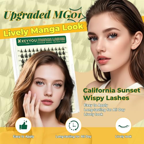 KEYYOU Manga Lash Clusters - 144pcs D Curl 8-18mm DIY Eyelash Extensions