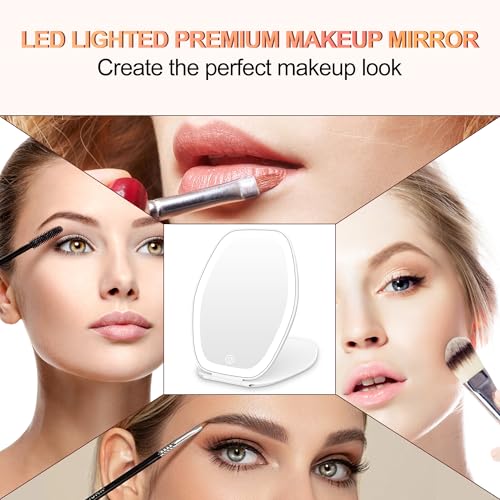 COSYGLOW Portable Makeup Mirror with Light, Hexagon LED Vanity
