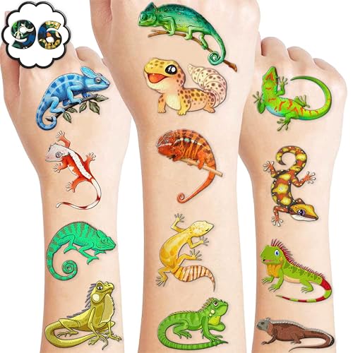 100 PCS Gecko Lizard Temporary Tattoos Themed Birthday Party Decorations Supplies Favors Decor Cute Leopard Reptile Chameleon Tattoo Stickers Gifts For Game Kids Boys Girls Classroom School Prizes