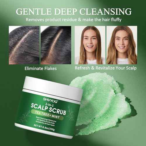 SHVYOG Scalp Scrub, Tea Tree & Coconut Oil Exfoliator Scrub for Itchy Scalp, Anti-Dandruff Detox Clarifying Exfoliator Shampoo with Sea Salt, Scalp Treatment with Scalp Scrubber