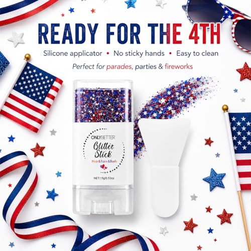4th of July Glitter Stick with Silicone Brush, Red White Blue