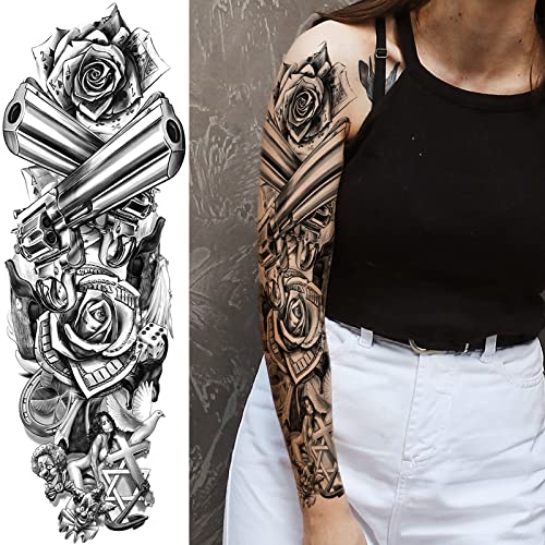 Military Temporary Tattoo Sleeves - 6 Sheets Full Arm