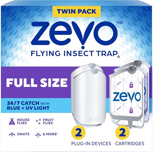 Zevo Plug-in Indoor Fly Trap with UV Light - 2 Bases & Cartridges
