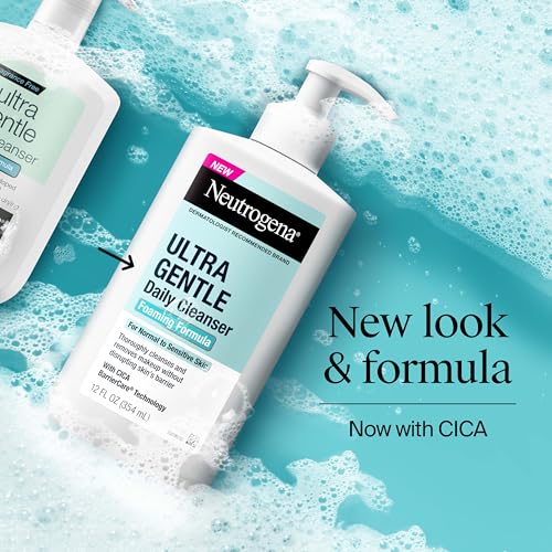 Neutrogena Ultra Gentle Foaming Facial Cleanser, Foaming Face Wash for Sensitive Skin, Gently Cleanses Away Dirt, Oil & Makeup Without Over Drying, Fragrance-Free, 12 fl. oz