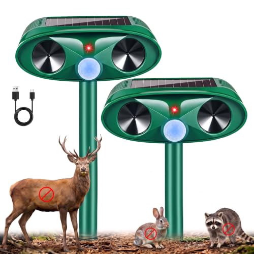 Solar Ultrasonic Animal Repellent Device 2-Pack | Motion Activated Deer Deterrent