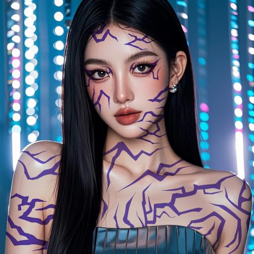 Anime Purple Temporary Tattoos for Cosplay & Halloween