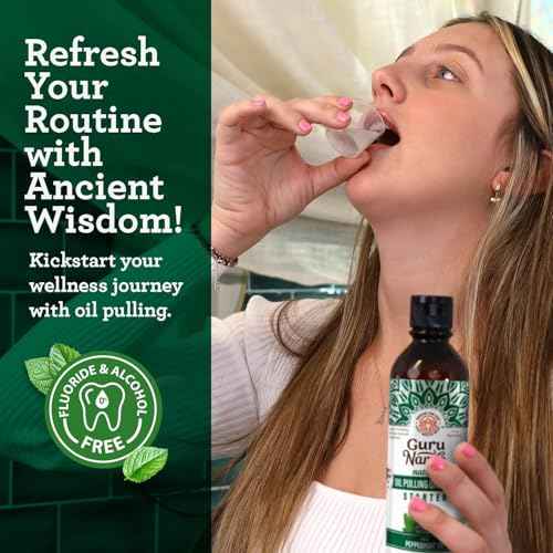 GuruNanda Starter Pulling Oil Mouthwash for Natural Teeth Whitening, Coconut and Peppermint Oil for Fresh Breath & Happy Gums, Alcohol-Free, 8 Oz