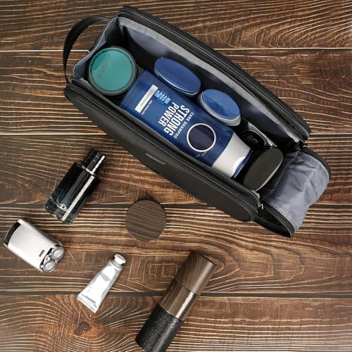 ZEEMO Travel Toiletry Bag for Men, Medium Water-Resistant Double-Sided Full-Open Dopp Kit, Versatile Organizer for Shower and Hygiene Accessories, Bathroom Essentials, Cosmetics, Large, Black