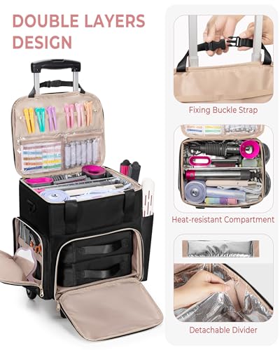 Prokva Rolling Hair Tool Bag with Wheels, Heat-Insulated