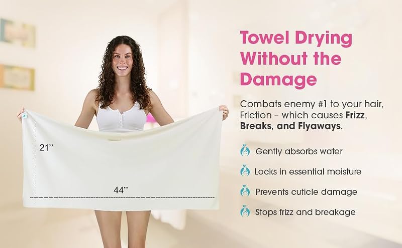 21" x 44" Natural Cotton Hair Towel - Anti-Frizz, Made in USA, Hair RePear