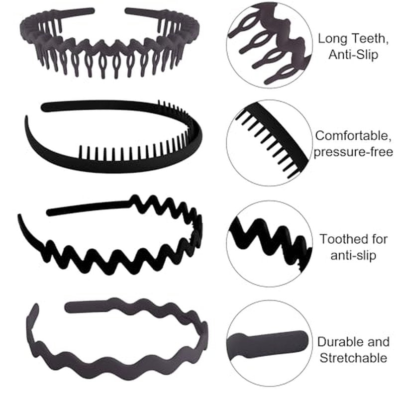 9-Pack Teeth Headbands with Non-Slip Comb Design