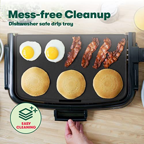 BELLA Electric Griddle & Flat Grill with Nonstick Large Cooking Surface and Removable Probe for Eggs, Tortillas, Pancake and more, 10.5" x 20", Black