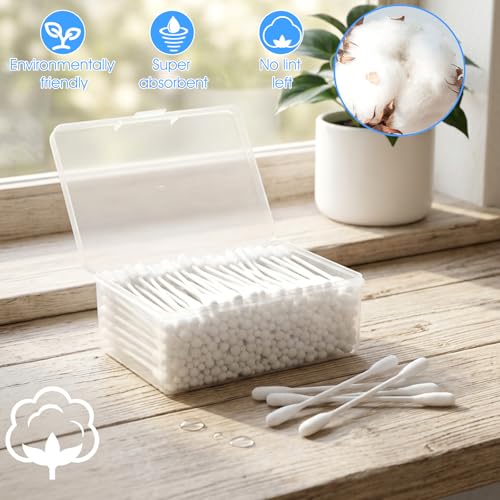 400 Long Cotton Swabs with Storage Case - Double-Ended XL Buds for Pet Care & Makeup