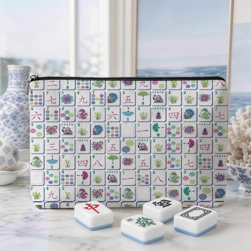 Purple American Mahjong Tile Bag - Canvas Case with Zipper