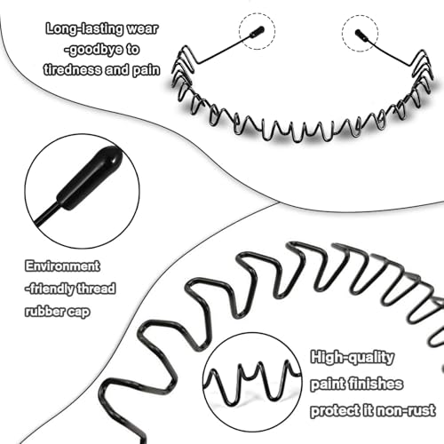 Metal Headband for Men & Women, Non-Slip Wavy Wire, 6 Pack