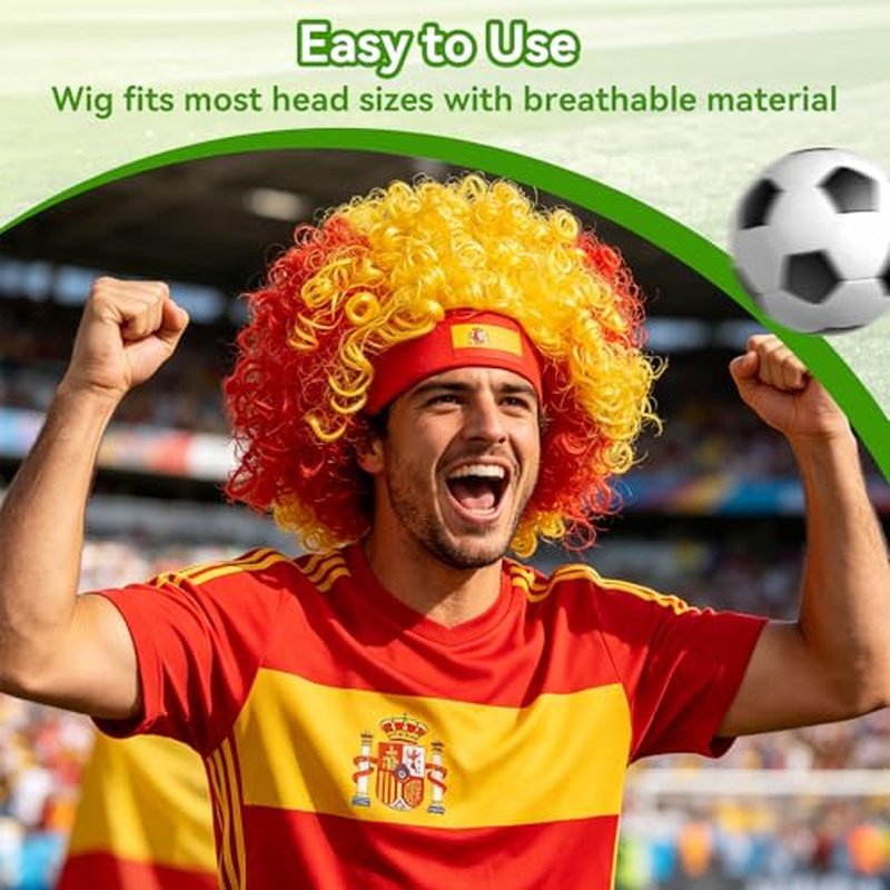 2026 Spain Soccer Fan Gear Set with Wig, Tattoos & Horn