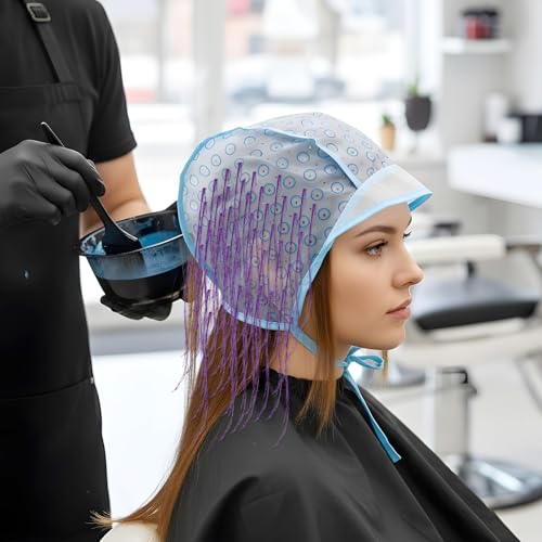 Blue Hair Highlighting Cap Kit with Crochet Hook for DIY & Salon Coloring
