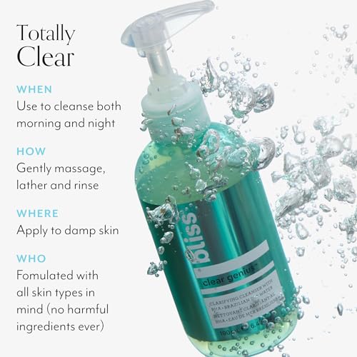 Bliss Clear Genius 3-Step System: Clarifying Overnight Liquid Peel, Clarifying Gel Cleanser, and Clarifying Gel Moisturizer with CLARITY 5 Complex