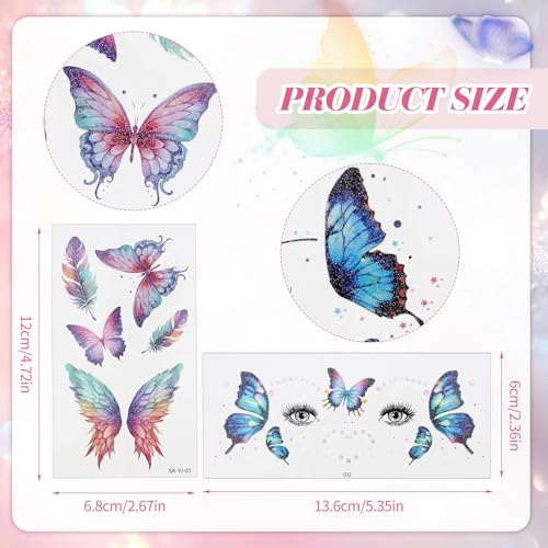 Glitter Butterfly Temporary Tattoos - 20 Sheets
