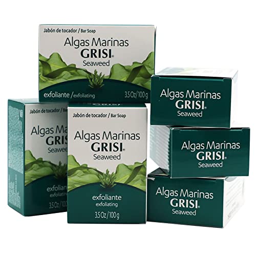 Grisi Seaweed Soap, Cleansing and Exfoliating with Seaweed for Unclogged Pores, Stimulated Circulation, Toxin Elimination and Firming Benefits, 6-Pack of 3.5 Oz Each, 6 Soaps