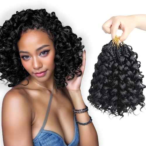 GoGo Curl Crochet Hair,8inch Pre Looped Water Wave Beach Curl Ocean Wave Crochet Braiding Hair,8pcs Box Braids Short Curly Crochet Hair for Black Women (8inch,#1B)