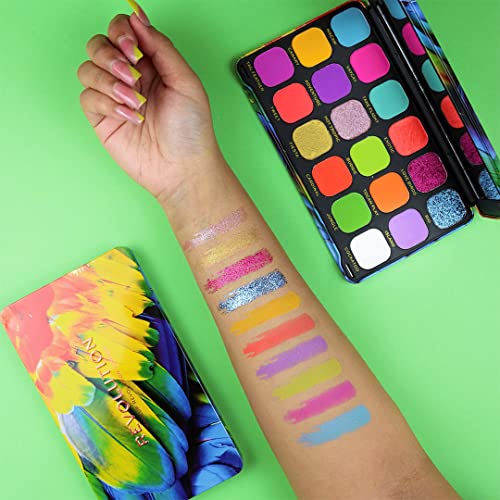 Revolution Beauty, Forever Flawless Eyeshadow Palette, 18 Pigmented Shades, Vibrant Pressed Powder Mattes, Shimmers, Glitters, Bird of Paradise, 15 X 0.04 Oz.