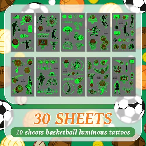 Glow in the Dark Sports Temporary Tattoos for Kids