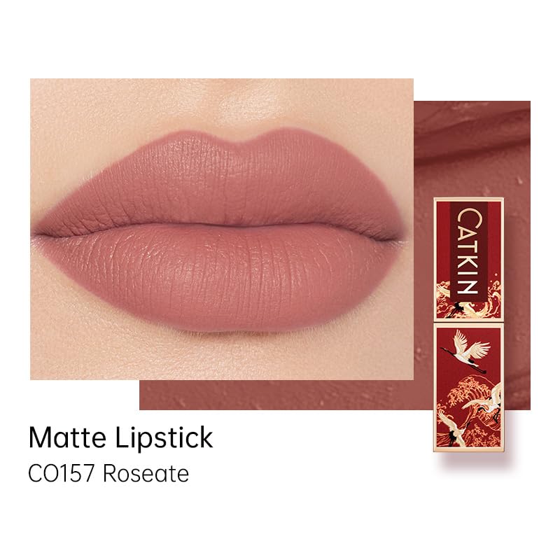 Catkin Rouge Matte Lipstick, Waterproof Long Lasting Satin Moisturizing Silky Smooth Soft 0.13 Ounce 2PCS (157+130)