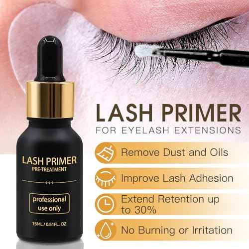 Lash Bonder and Primer Kit for Eyelash Extensions, Glue Accelerator Lash Sealant, Eyelash Extension Primer Protein Oil Remover, Adhesive Makeup Tools for Professional Use (15ml+15ml)