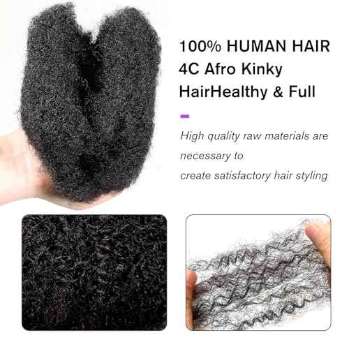 Tight Afro Kinky Bulk Human Hair for Dreadlock Extensions 100% Human Hair,120g 4 Packs 10 Inches Long,Natural Black #1B,Repair Extensions,Making Locs or Braids, with Needles and Hairpin