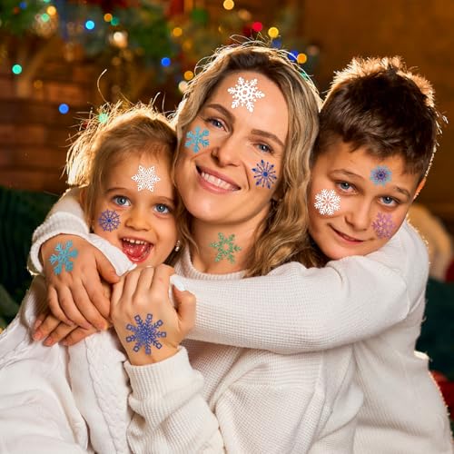 Winthrop 96 Pcs Snowflake Temporary Tattoos for Kids, Pre-Cut Winter Tattoos, Christmas Party Favors, Holiday Goody Bag Stuffers, Classroom Game Prizes