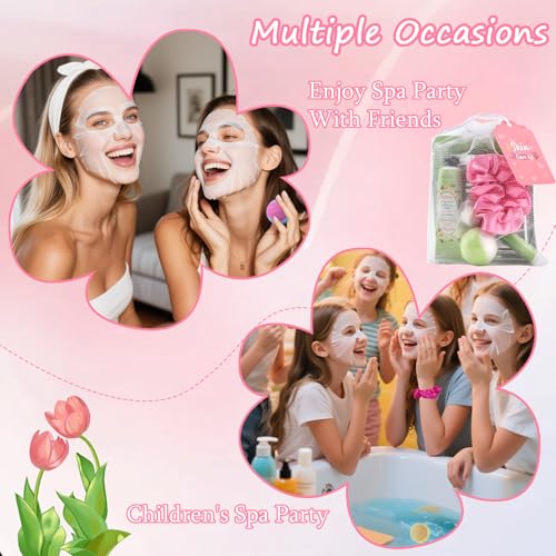 120PCS Spa Party Supplies for Girls, Include Facial Masks, Lip Mask, Under Eye Patches, Lip Balm, Foot Bath Bombs, Hand Cream, Compressed Towel, Hair Band, Sleepover Party Supplies for Girls