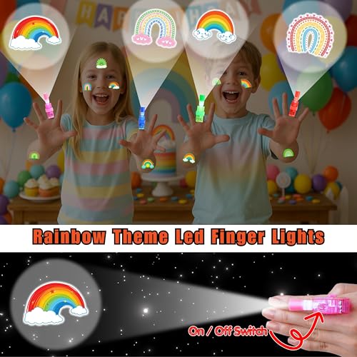 72 PC Rainbow Party Favors Set - LED Finger Lights & Glow Tattoos