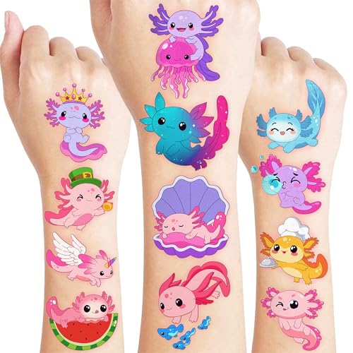 96 PCS Pink Axolotl Temporary Tattoos for Kids